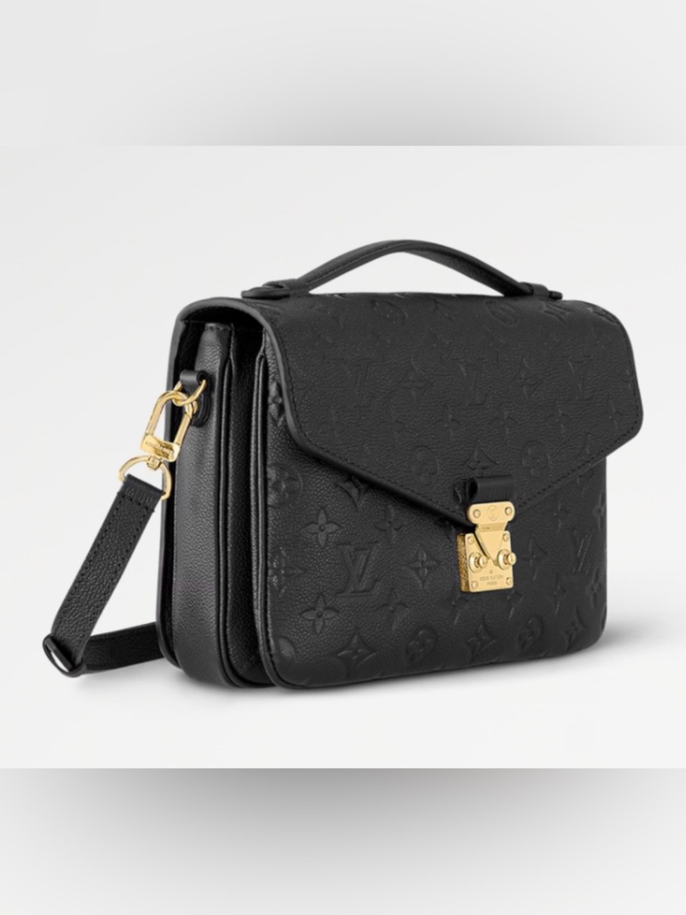 Louis Vuitton Black Embossed Monogram Satchel with Gold Hardware